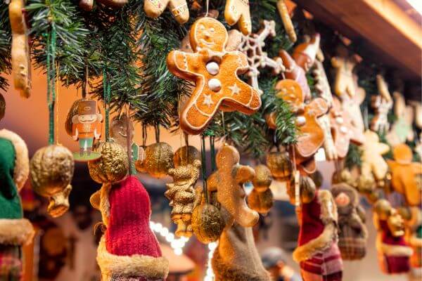 Festive Christmas market stalls in Malaga