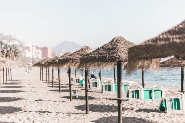 Sunny beach in Malaga during March