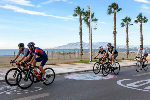Cycling through Malaga in June on a sunny day